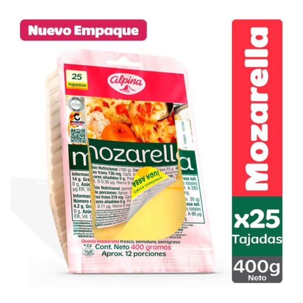 Queso mozarella Alpina 25 tajadas x400g