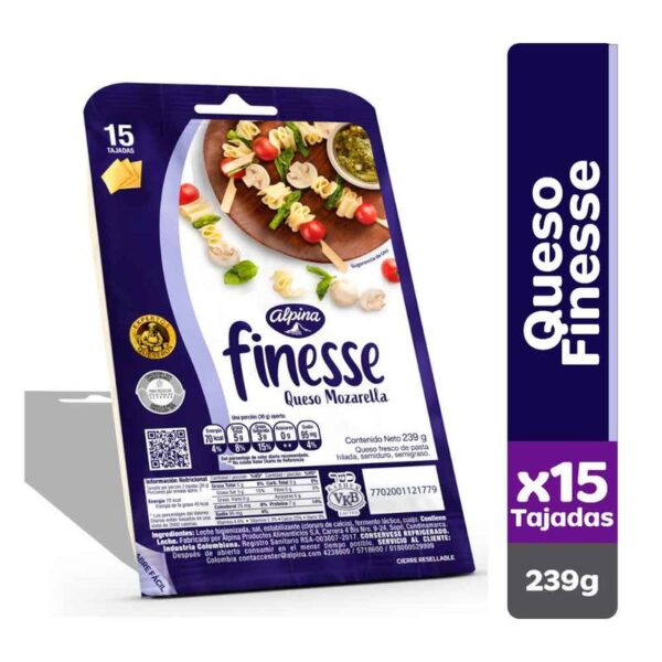 Queso mozarella Finesse 15 tajadas x239g