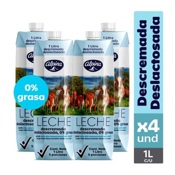 Leche deslactosada Alpina descremada x4und x1L c-u