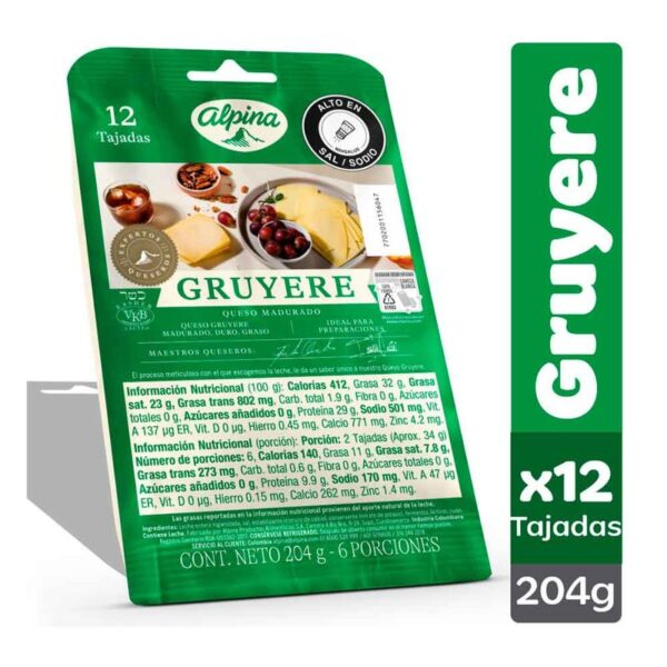 Queso gruyere Alpina 12 tajadas x204g