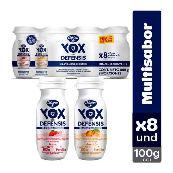 Alimento lácteo Yox Defensis sin azúcar surtido x8und x100g c-u