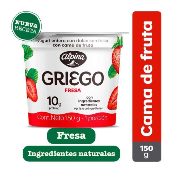 Yogurt griego Alpina cama de fruta fresa x150g