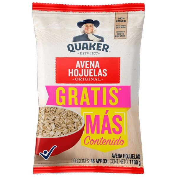 Avena Quaker hojuela original gratis más contenido x1100g