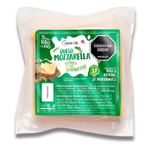 Queso Cuisine & Co mozzarella tajado x17und x500g