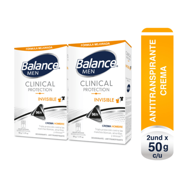 Desodorante Balance Crema Clinical Invisible Hombre x2und x50g c/u