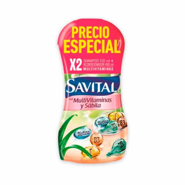 Shampoo Savital multivitaminas sábila x510ml + Acondicionador x490ml