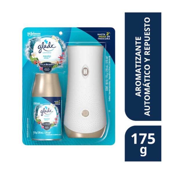 Aromatizante Glade automatico en aerosol aparato paraíso azul x175g