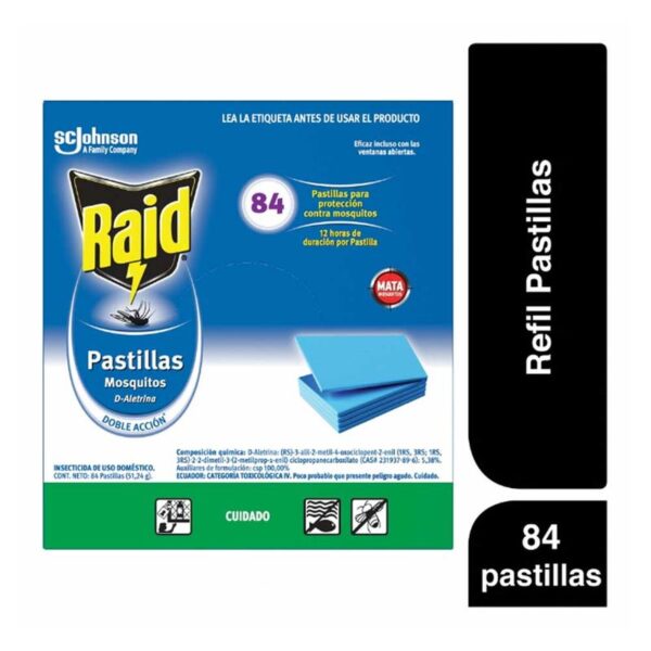 Repelente Raid en pastilla para insectos voladores 84 repuestos x100 gr