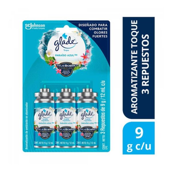 Repuesto Glade Ambientador Toque Paraíso Azul x3 unds x27g