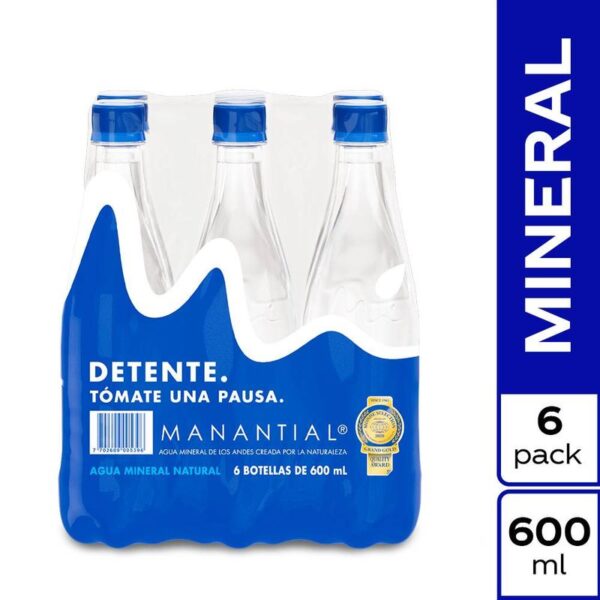 Agua manantial sin gas 600ml x 6 unds