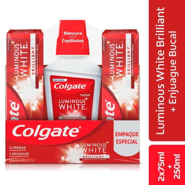 Crema Dental Blanqueadora Colgate Luminous White Brilliant 75ml x2 Unidades + Enjuague