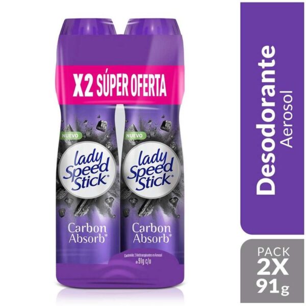 Desodorante Mujer Lady Speed Stick Carbon Absorb Spray 91g 2x Unidades