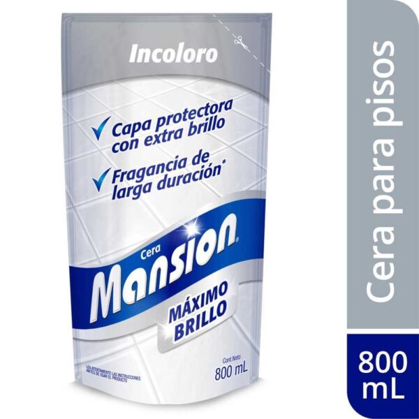 Cera para Pisos Mansion Máximo Brillo Todo Color x800ml