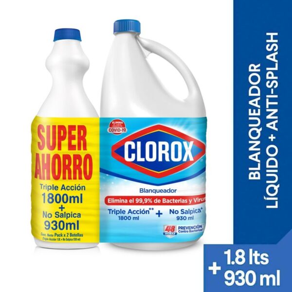 Blanqueador Clorox Original x1.8L + Blanqueador Anti-Splash x930ml