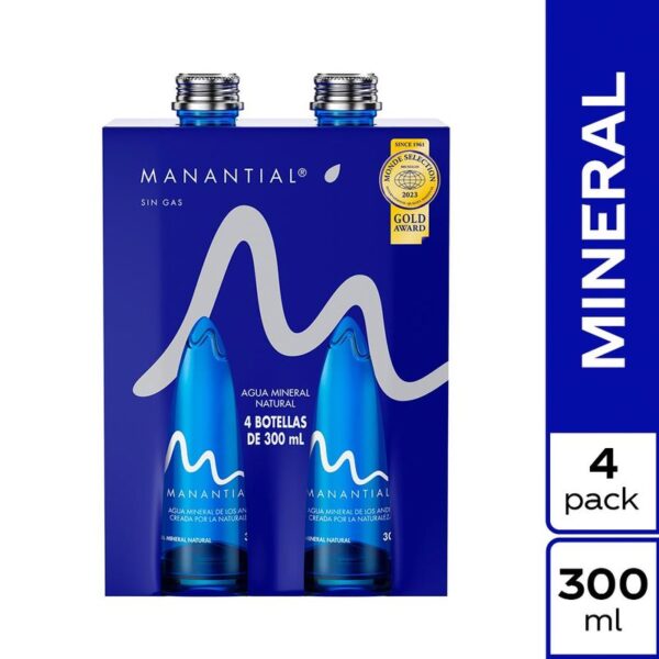 Agua Manantial sin gas x4und x300ml c-u