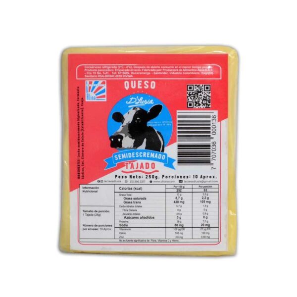 Queso D'Lusia Light bajo en grasa y sodio tajado x250g