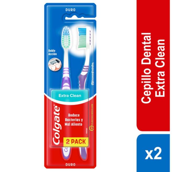 Cepillo de Dientes Duro Colgate Extra Clean Doble Accion x2 Unidades