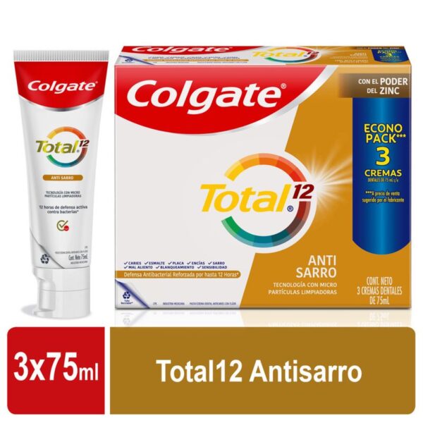 Crema Dental Colgate Total 12 Anti Sarro x3und x75ml