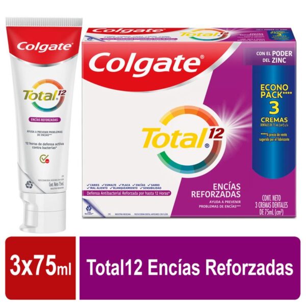 Crema Dental Colgate Total 12 Encias Reforzadas 75ml x3 Unidades