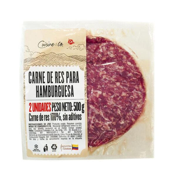 Carne de res para hamburguesa Cuisine & Co x2und x500g