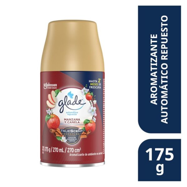 Repuesto Aromatizante De Ambiente En Aerosol Automático 3 En 1 Manzana Y Canela Glade 270 ml