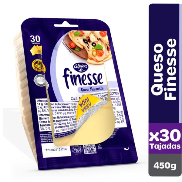 Queso mozarella Finesse 30 tajadas x450g