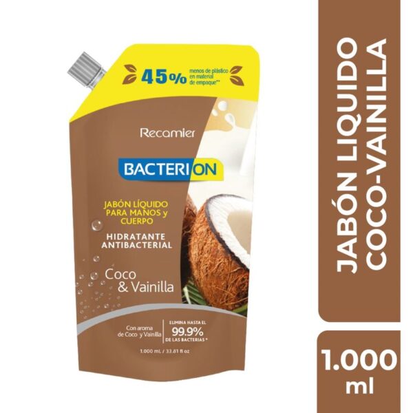 Jabón Líquido Antibacterial Bacterion Coco y Vainilla Doypack x 1000ml