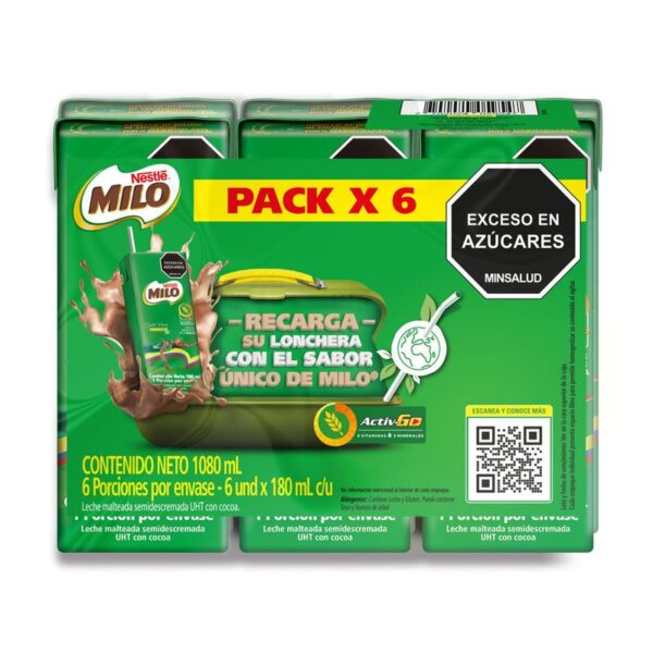 Leche Malteada Milo Semidescremada Cocoa 180Ml X6 Undidades