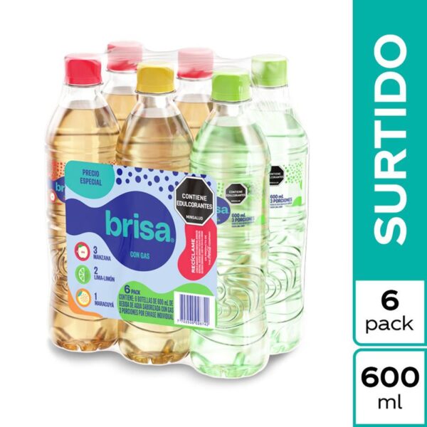 Agua saborizada Brisa surtida pet x6und x600ml c-u