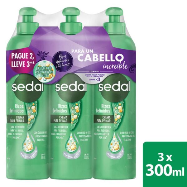 Crema para Peinar Sedal Rizos Definidos 3X300Ml