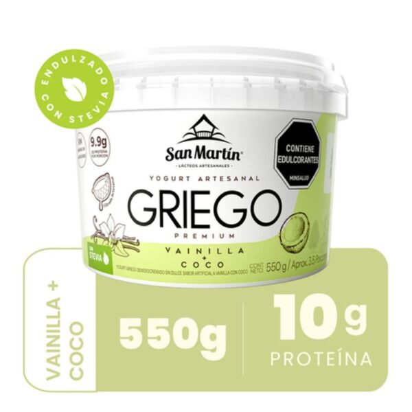 Yogurt griego San Martin Premium vainilla y coco x550g