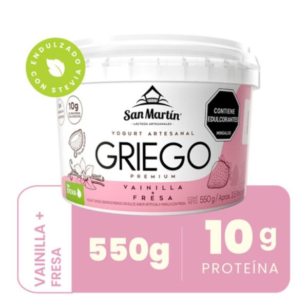 Yogurt griego San Martin Premium vainilla y fresas x550g