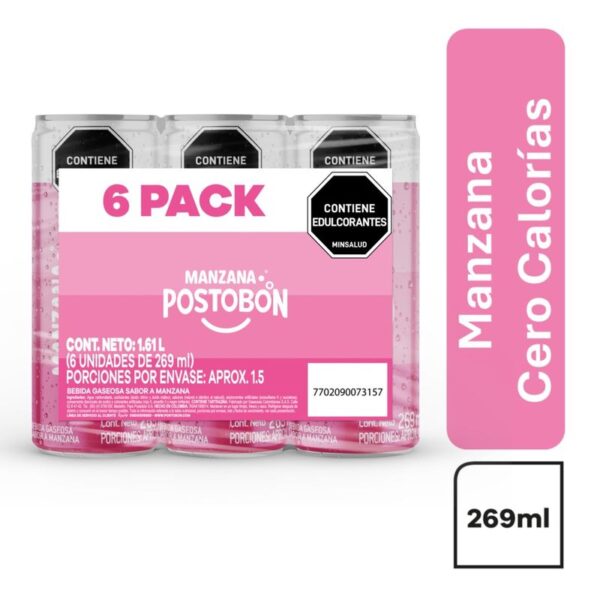 Gaseosa postobon manzana sixpack cero lata x269ml