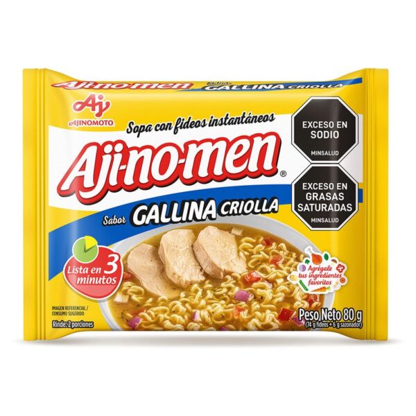 Sopa instantánea Ajinomen con fideos y gallina criolla x80g