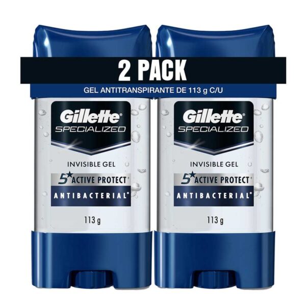 Gel Invisible Antitranspirante Gillette Specialized Antibacterial 113grs x 2 Unidades