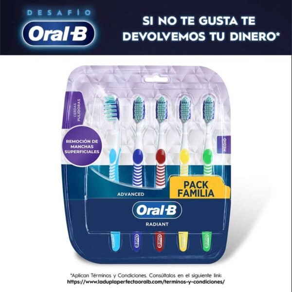 Cepillo de Dientes Oral-B Remoción de Manchas Radiant Con Cerdas Interdentales 5 Unds