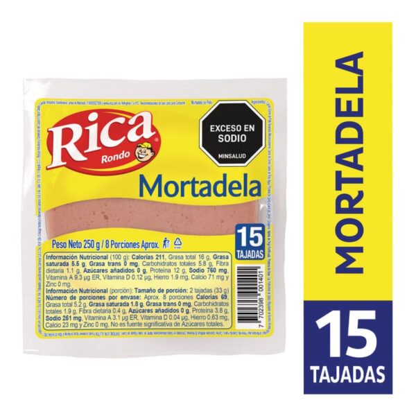 Mortadela de pollo Rica 15 tajadas x250g