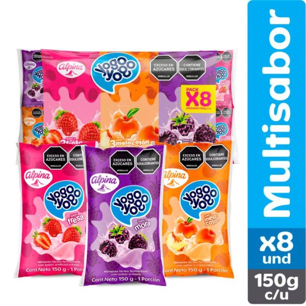 Alimento lácteo Yogo Yogo surtido bolsa x8und x150g c-u