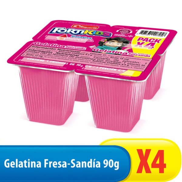 Gelatina Alquería Fortikids Sandia Fresa x4 Und x90 grs