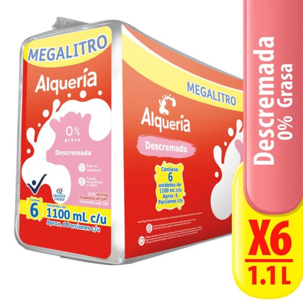 Leche Descremada Alquería 0% Grasa x6 Und x1.1 lt