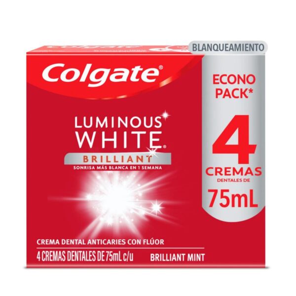 Crema Dental Colgate Luminous White Brilliant 75ml x4 Unidades