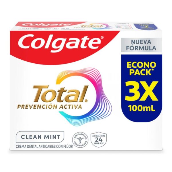 Crema Dental Colgate Total Clean Mint Prevención Activa 3x100ml