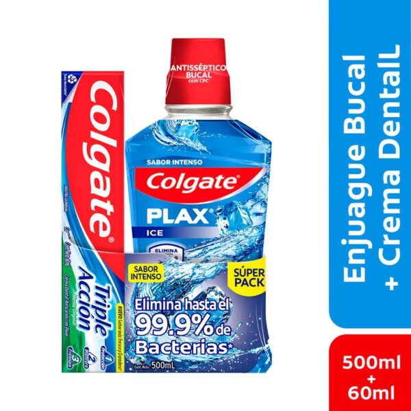 Enjuague Bucal Colgate Plax 500ml y Crema Dental Colgate Triple Accion 60ml