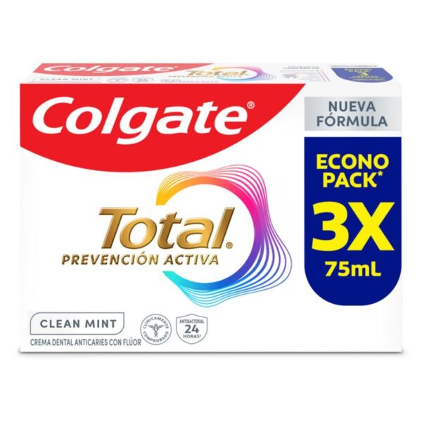 Crema Dental Colgate Total Clean Mint Prevención Activa 3x75ml