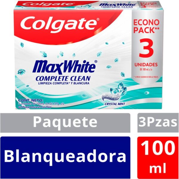 Crema Dental Colgate Max White Complete Clean 100 ml x3 Und