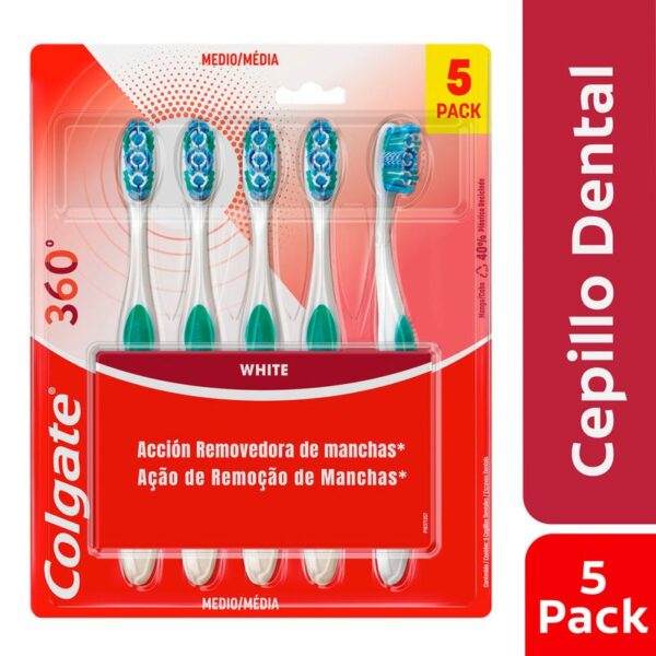 Cepillo de Dientes Medio Colgate 360° Luminous White x5 Und