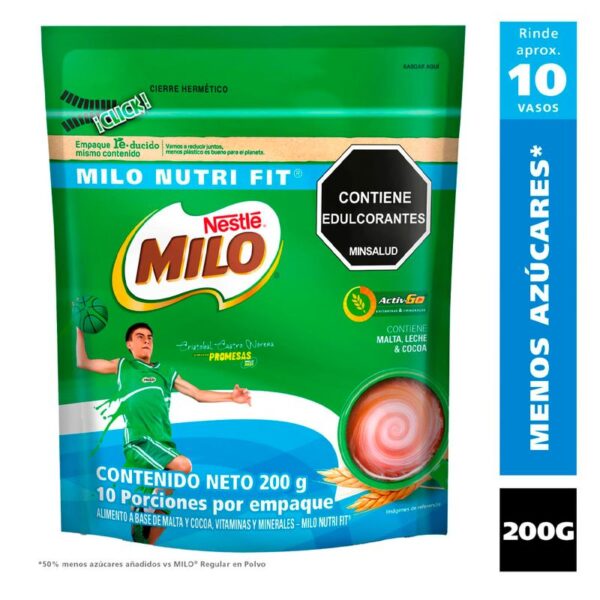 Alimento Milo en polvo bajo en azúcar bolsa x200g