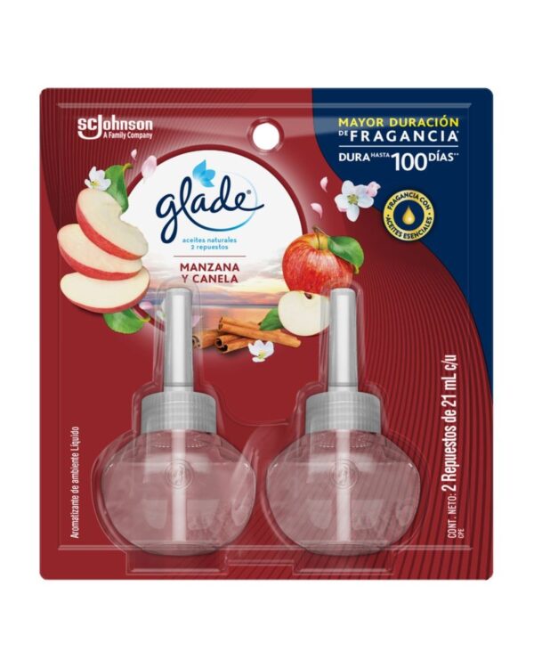 Ambientador Glade Aceites Naturales Manzana Y Canela 2 Repuestos 42ml