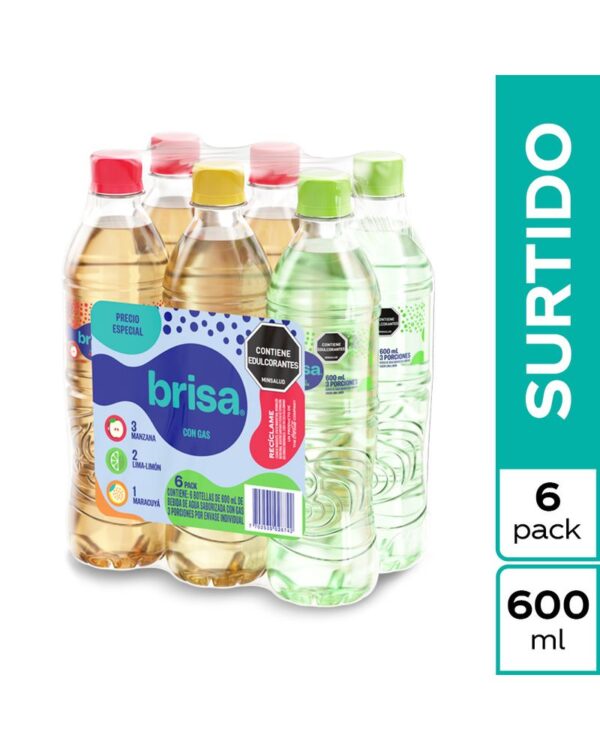 Agua Saborizada Brisa Con Gas Surtida 600 Ml X 6 Unds