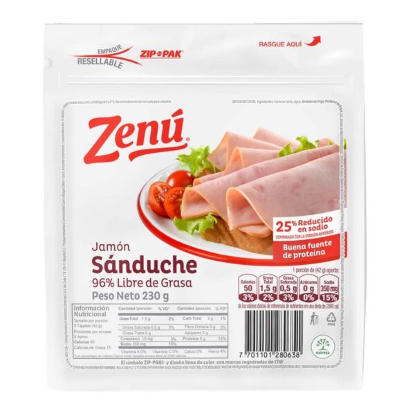 Jamón Zenú sánduche x230g